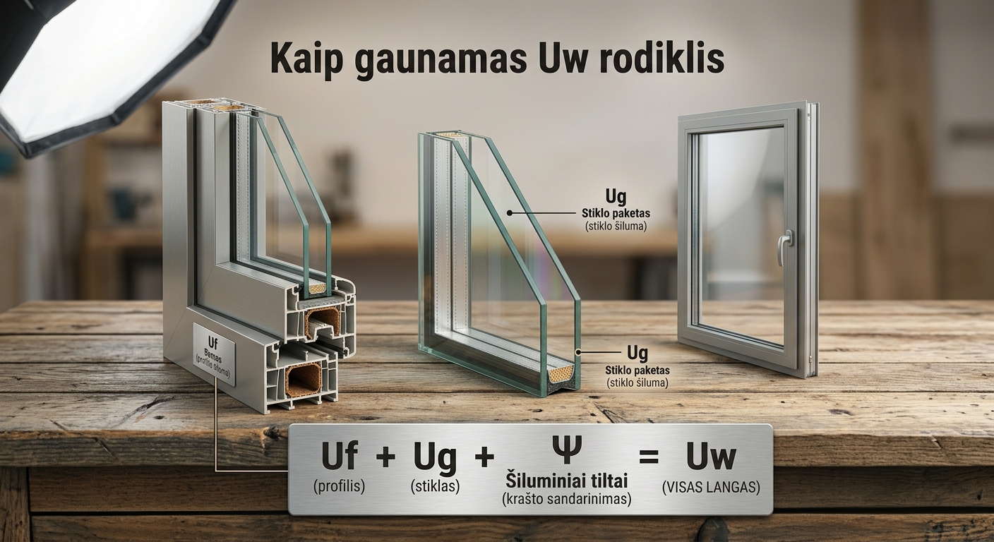 Ką reiškia Uw, Ug ir Uf rodikliai langų pasiūlyme?