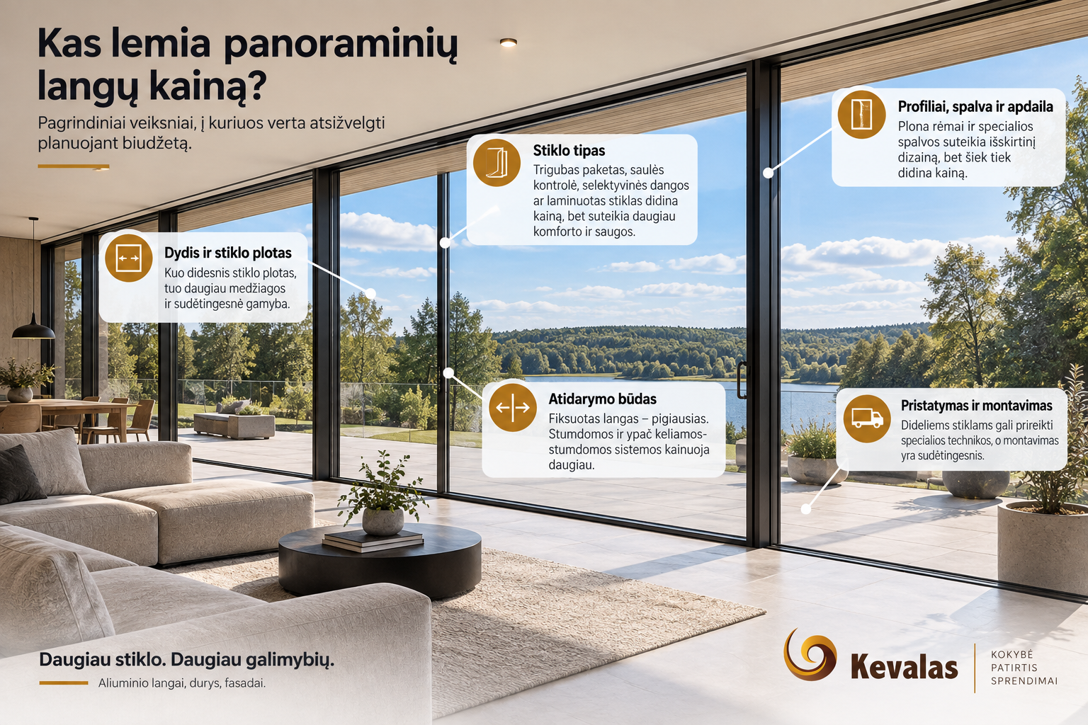 Kiek realiai kainuoja dideli panoraminiai aliuminio langai?